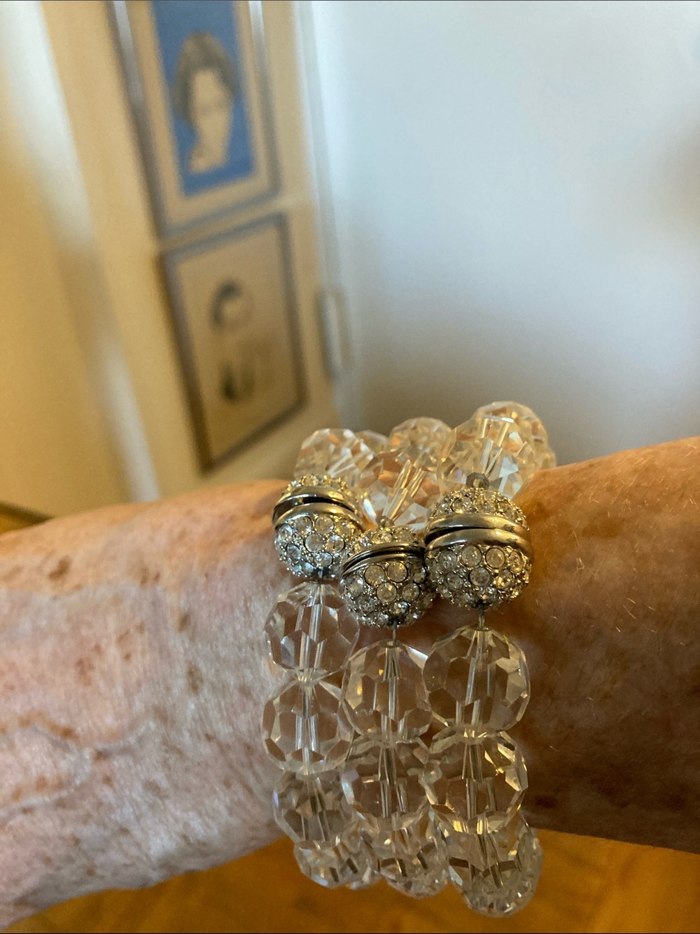 Crystal Stretch Bracelet with Pave Silver Accents - Clear